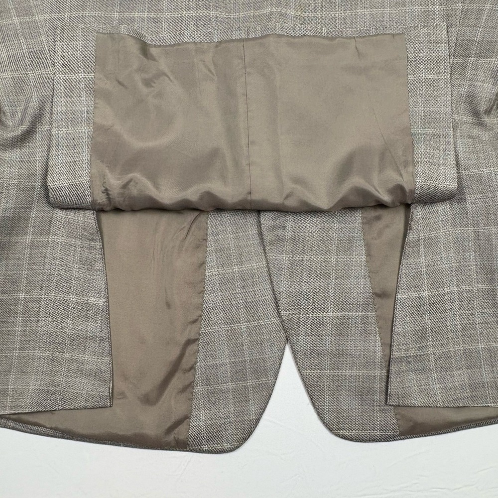 Calvin Klein Birdseye Silk/Wool Blend Sport Coat 48R Gray Tan Windowpane Plaid - Picture 7 of 15